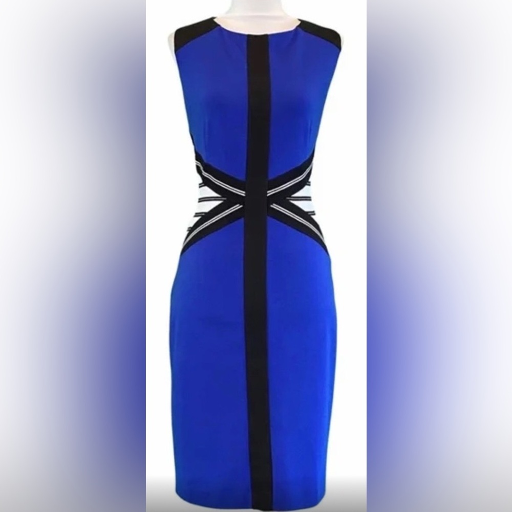 Ivanka Trump Blue and Black Sleeveless With Back Walking Slit Dress